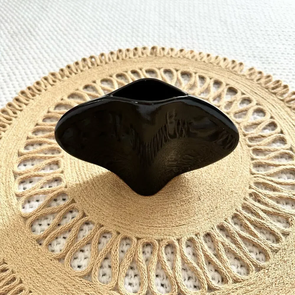 Mikasa Japan Naomi Cahana Signed Ceramic Art Deco Ikebana Black Gloss Vase 7